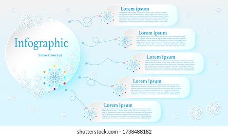 Infographics template. White theme - snow concept with circle element and rounded rectangle elements. Can be use for presentation, annual report, web design, Business, workflow layout, diagram. vector