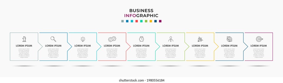 Infographics thin line design business template with 9 options or steps, Can be used for process diagram, presentations, workflow layout, banner, flow chart, info graph