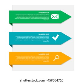 Infographics three arrows in different colors with space for text and business icons