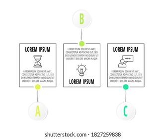 Infografía con tres círculos y etiquetas. Plantilla vector abstracta. Se puede utilizar para tres diagramas, banner, diseño de flujo de trabajo, presentaciones, diagrama de flujo, gráfico, diagrama de procesos. Visualización de datos