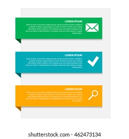 Infographics three rectangle in different colors with space for text and business icons