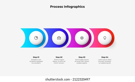 Infographics timeline with 4 options. Four abstract rounded elements with circles. Business data visualization for presentation.