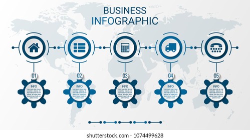 Infographics, timeline 5-step process. Presentation of the process, events, business development