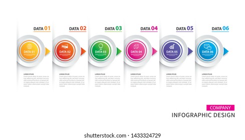 Infographics timeline circle paper with 6 data template. Vector illustration abstract background. Can be used for workflow layout, business step, brochure, flyers, banner, web design.