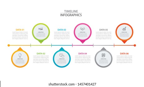 Infographics timeline circle paper with 6 data horizontal template. Vector illustration abstract background. Can be used for workflow layout, business step, brochure, flyers, banner, web design.