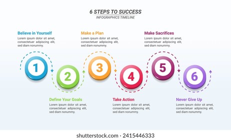 Infographics Timeline With Editable Text From 1 Up to 6 Steps for Business Plans, Business Reports, and Website Design.