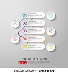 infographics timeline element with 3D paper label, integrated circles. Business concept with options for content, diagram, flowchart, steps, parts, workflow layout, chart. vector design template.