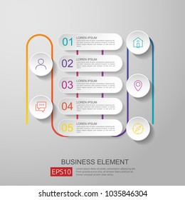 infographics timeline element with 3D paper label, integrated circles. Business concept with options for content, diagram, flowchart, steps, parts, workflow layout, chart. vector design template.