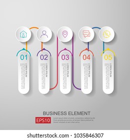 infographics timeline element with 3D paper label, integrated circles. Business concept with options for content, diagram, flowchart, steps, parts, workflow layout, chart. vector design template.