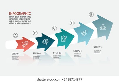 Infografiken Zeitleistenelement Geschäftsdatenschritte Berichtslayoutvorlagen-Hintergrund mit Geschäftszeilensymbol 5 Schritte für jede Geschäftspräsentationsvektordarstellung