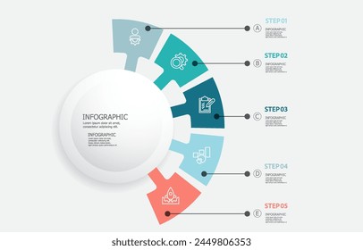 infografías elemento de línea de tiempo pasos de visualización de datos empresariales fondo de Plantilla de diseño de informe con icono de línea de negocio 5 pasos para cualquier Ilustración vectorial de presentación empresarial