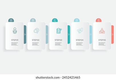 infografías elemento de línea de tiempo pasos de visualización de datos empresariales fondo de Plantilla de diseño de informe con icono de línea de negocio 5 pasos para cualquier Ilustración vectorial de presentación empresarial
