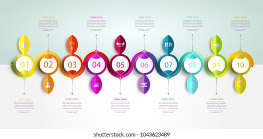 Infographics timeline template with 3D and 10 options or step,Business concept, Blank space for content, business, graph, diagram, process, plate, time line, bookcover, flowchart, info, step, printing