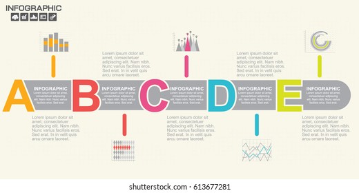 Infographics timeline template for 5 steps and icons. Can be used for workflow layout, diagram, number options, step up options, web design, infographics, presentations