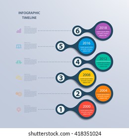Infographics timeline template for 6 steps and icons. Can be used for workflow layout, diagram, number options, step up options, web design, infographics, presentations