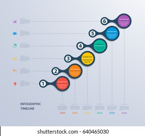 Infographics timeline template for 6 steps and icons. Can be used for workflow layout, report, diagram, number options, step up options, web design, infographics, presentations