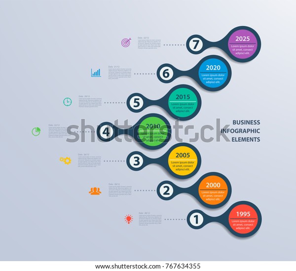 Infographics Timeline Template 7 Steps Icons Stock Vector (Royalty Free ...