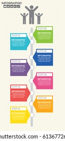 Infographics timeline template for 8 steps and icons. Can be used for workflow layout, diagram, number options, step up options, web design, infographics, presentations