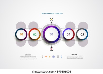 Infographics timeline template for business concept and icons. Can be used for workflow layout, diagram, number options, step, infographic, web design, presentations with 5 options.Vector illustration