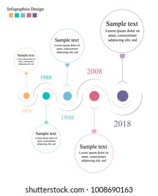 Infographics timeline template with horizontal circles for 5 steps. Can be used for workflow options, step up options, web design, presentations.