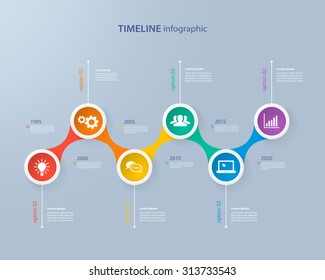 Infographics timeline template with realistic colorful circles for 6 steps and icons. Can be used for workflow layout, diagram, number options, step up options, web design, infographics, presentations