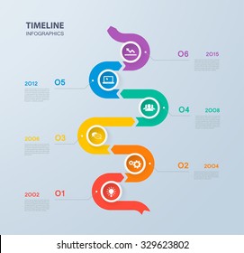 Infographics timeline template with realistic colorful circles for 6 steps and icons. Can be used for workflow layout, diagram, number options, step up options, web design, infographics, presentations