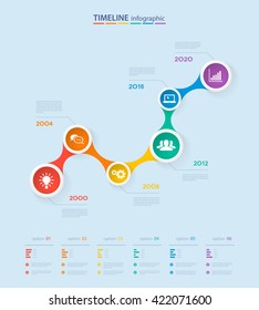 Infographics timeline template with realistic colorful circles for 6 steps and icons. Can be used for workflow layout, diagram, number options, step up options, web design, infographics, presentations