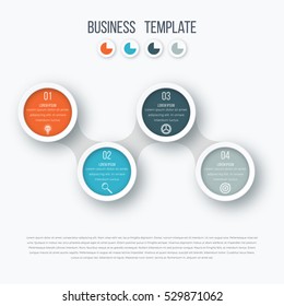 Infographics timeline template with realistic colorful circles for 4 steps and icons. Can be used for workflow layout, diagram, number options, step up options, web design, presentations