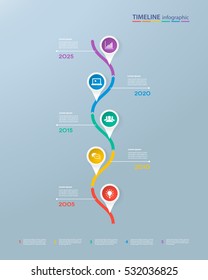 Infographics timeline template with realistic colorful circles for 5 steps and icons. Can be used for workflow layout, diagram, number options, step up options, web design, infographics, presentations
