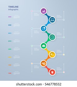 Infographics timeline template with realistic colorful circles for 8 steps and icons Can be used for workflow layout, annual report, diagram, number options,step up options,infographics,presentations