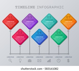 Infographics timeline. Templates infographic. Graphic frames. Vector elements for brochure, web design, text with icons. Business concept 7 steps, pats, options, processes