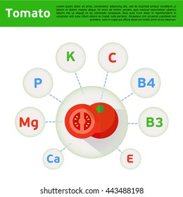 Infographics tomato and vitamins in a flat style. Vector illustration.