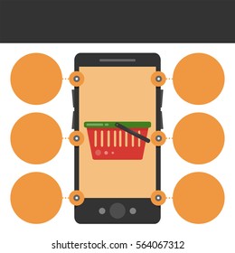 Infographics trade. Food basket. Template for your design. Vector illustration in flat style.