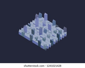 Infographics with translucent prisms of different lengths. Vector illustration. Isometry