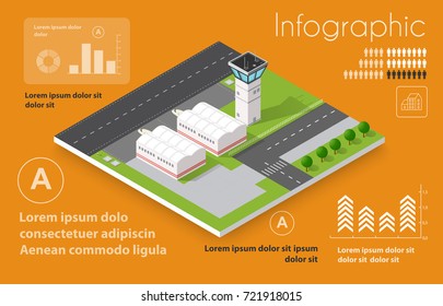 Infographics of transportation flights airport in the field of industrial construction and heavy industry. Template for presentation and design