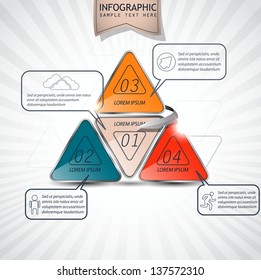 infographics as triangles, one, two, three, four - options for presenting your data, can be used for workflow layout, diagrams, web design