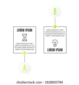 Infographics with two circles and labels. Abstract vector template. Can be used for two diagrams, business, web, workflow layout, presentations, flowchart, info graph, timeline, content, levels, chart