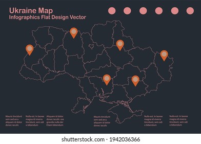 Infographics Ukraine map outline, flat design, color blue orange vector