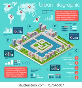 Infographics of urban infrastructure in the field of industrial construction and heavy industry. Template for presentation and design