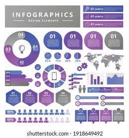 Infographics useful in the business scene, vector illustrations of various graphs, pictograms and sets of icons