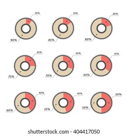 Infographics vector: 10%, 15%, 20%, 25%, 30%, 35%,  40%, 45%, 50%  pie charts