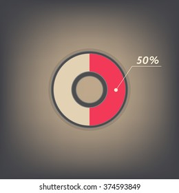 Infographics vector 50% red and grey pie chart isolated on grey background