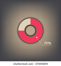 Infographics vector 75% red and grey pie chart isolated  on grey background