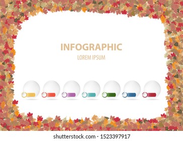 Infographics vector with autumn design containing four blank transparent balls with horizontal metal labels enable for numbering ready for your text.  