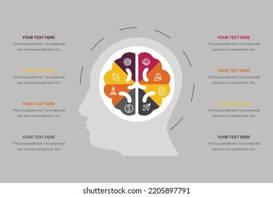 Estilo de línea de diagrama de diseño de cerebro vectorial de infografía. 8