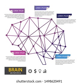 Infographics vector brain design. Polygonal art style. Modern geometric graphic. Triangle vector illustration.