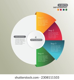 Plantilla de círculo de vectores de infografía: Concepto empresarial con 4 opciones, pasos, piezas y segmentos. Este versátil diseño sirve como banner para diagramas de ciclismo, gráficos redondos, gráficos circulares, 