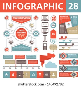 Infographics vector design elements in flat style for presentation, booklet, website and other business projects. Infograph set 28. Creative template. 