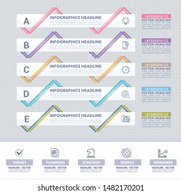 Infographics Vector Design, Stats Arrows Template with Business Strategy Flat Web Icons