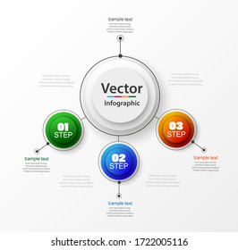 Infografik-Vektordesign-Vorlage mit 3 Schritten. Vektorgrafik kann für das Workflow-Layout, Diagramm, Zahlenoptionen, Web-Design verwendet werden. EPS10